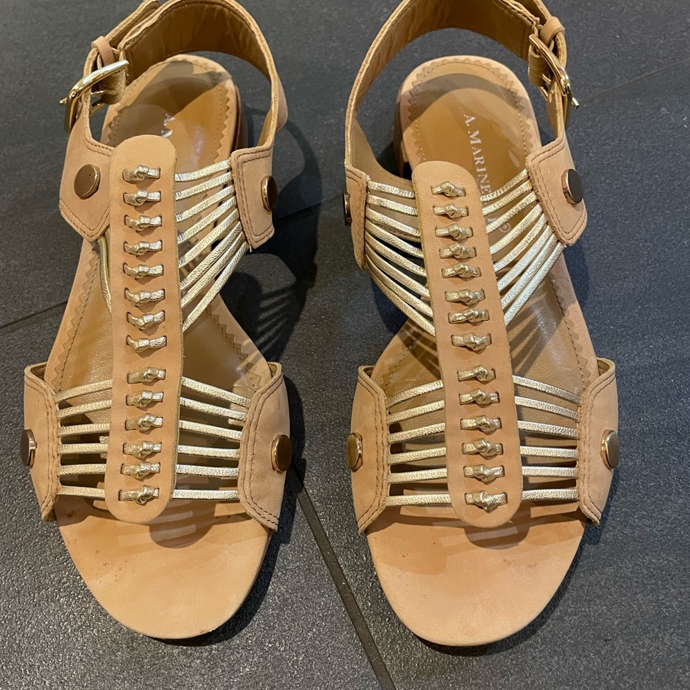 A. Marinelli Tan Sandals with Gold Straps